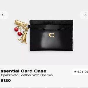 NWT Coach Black Leather Card Holder with Gold and Red Charms